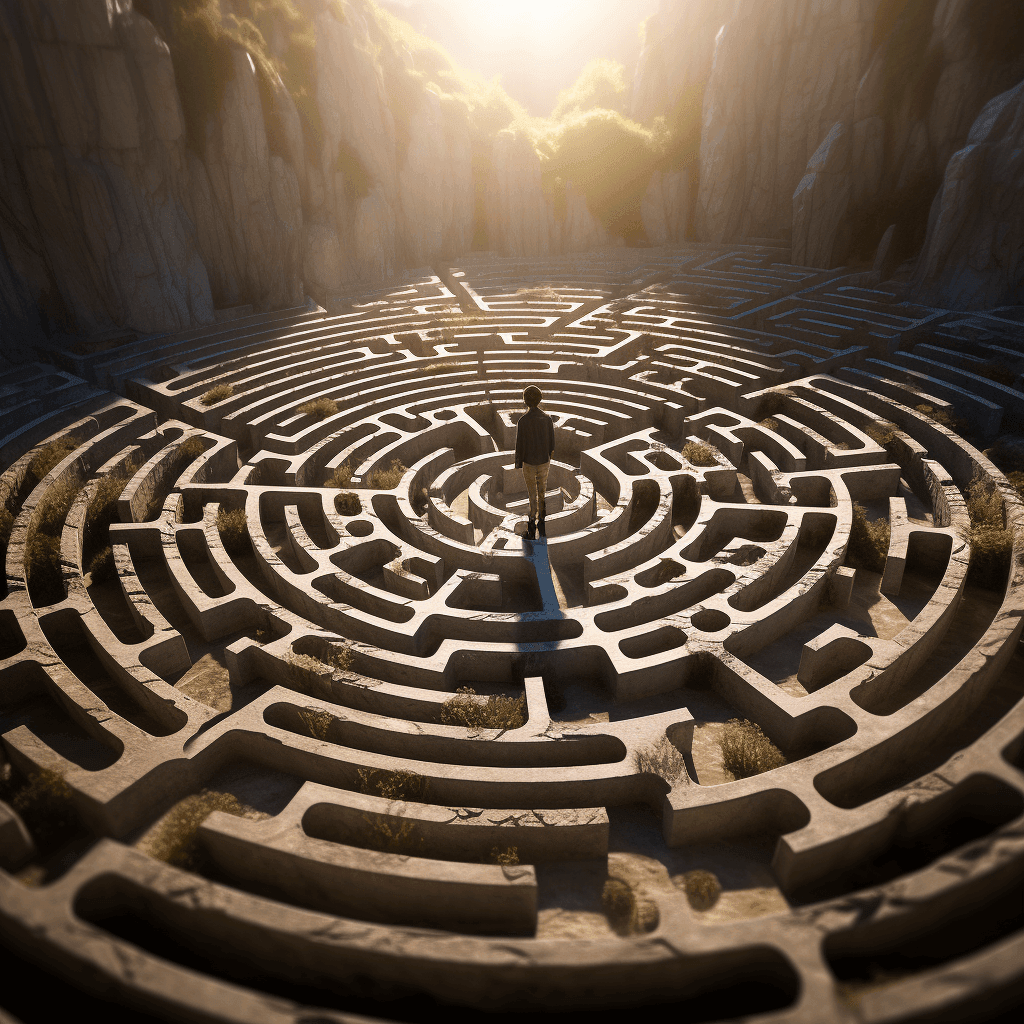 Image of a labyrinth with a clear line, representing the simplification of the financial process. ia image